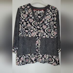 Boden Hotchpotch Black and White Dots and Floral Blouse, XL